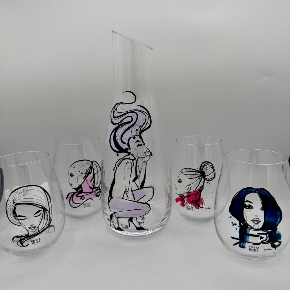 Kosta‎ Boda All About You Sara Woodrow Carafe + 4 Glasses Set Scandinavian Art